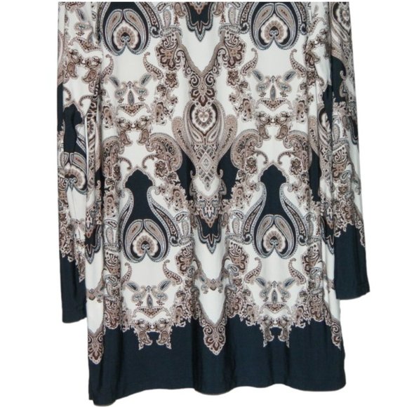 2 for/$30 CLEO Paisley Pattern V-Neck Long Tunic Taupe Black Cream Size Larges - Picture 8 of 10